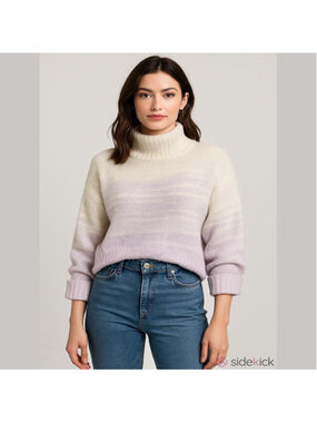 NWT 525 Size L Chunky 100% Cotton Mock Neck Pastel Ombre Oversized Sweater